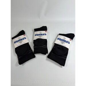Bombas Cushion Crew Socks Lot of 3 Pack Medium M Black Grey Striped Stay Up Calf
